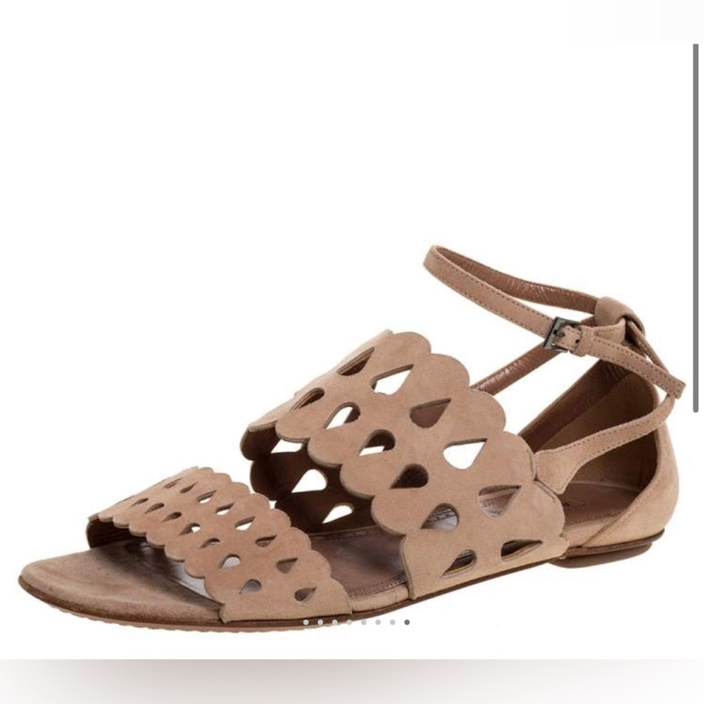 New Alaia Tan Suede Gladiator Flat Sandals